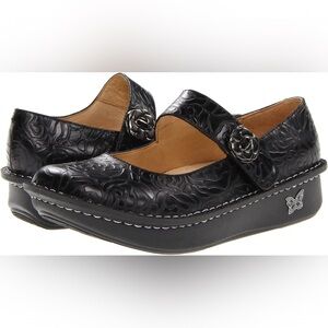 Alegria Paloma Black Embossed Leather Mary Janes EU 38
